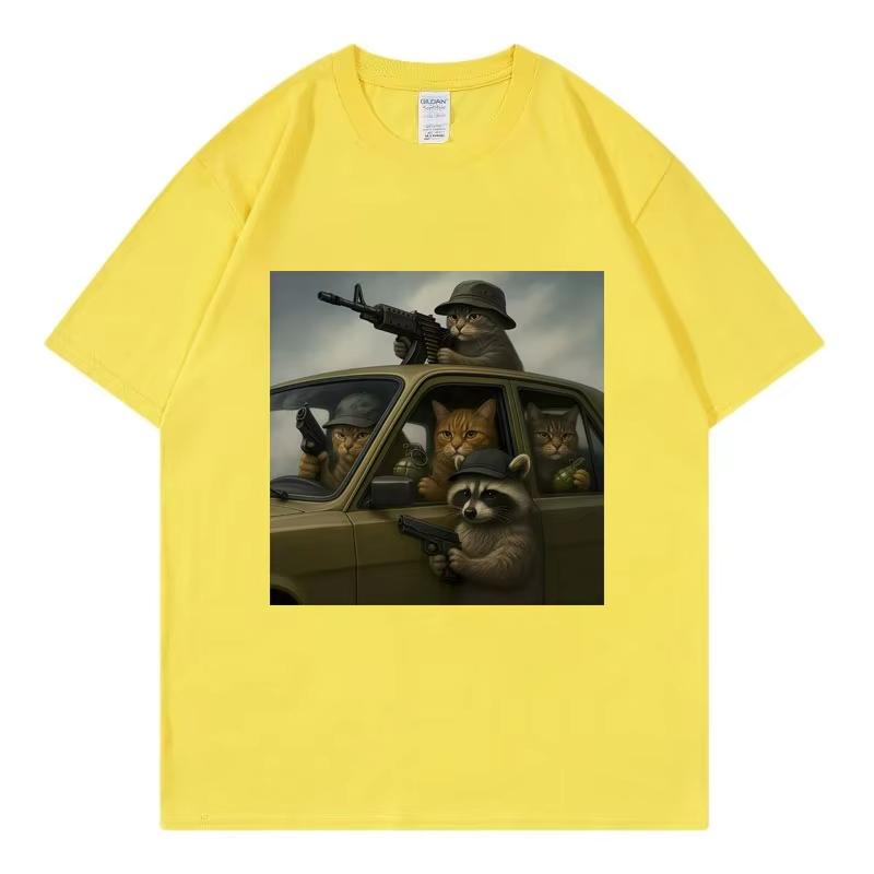 Funny Cat Gang Graphic T Shirts Men Women Vintage Fashion Short Sleeve T-shirts High Quality Cotton Oversized T-shirt Streetwear