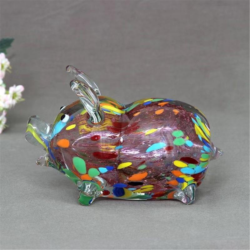 Glass Pig Miniature Sculpture Chinese Zodiacs Animal Figurine Collectible Ornament for Home Office Desktop Decoration