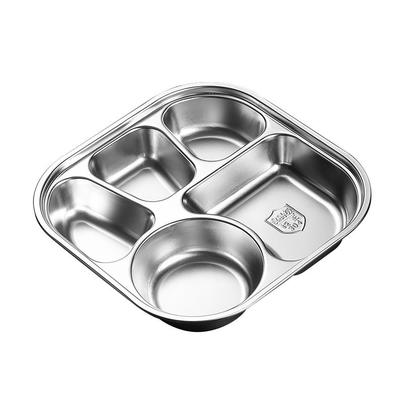 304 Food Grade Stainless Steel Meal Plate Divided with Lid Adult Three Compartment Lunch Box School Student Fast Food Plate