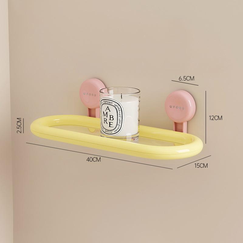 Hålfri Sugkopp Oval Hylla Badrumsväggmonterad Plastförvaringshylla för Duschgel Handsprit Dopamin 40x15cm