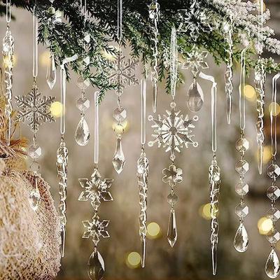 Ornements de Noël en perle octogonale acrylique transparente et boule de cristal