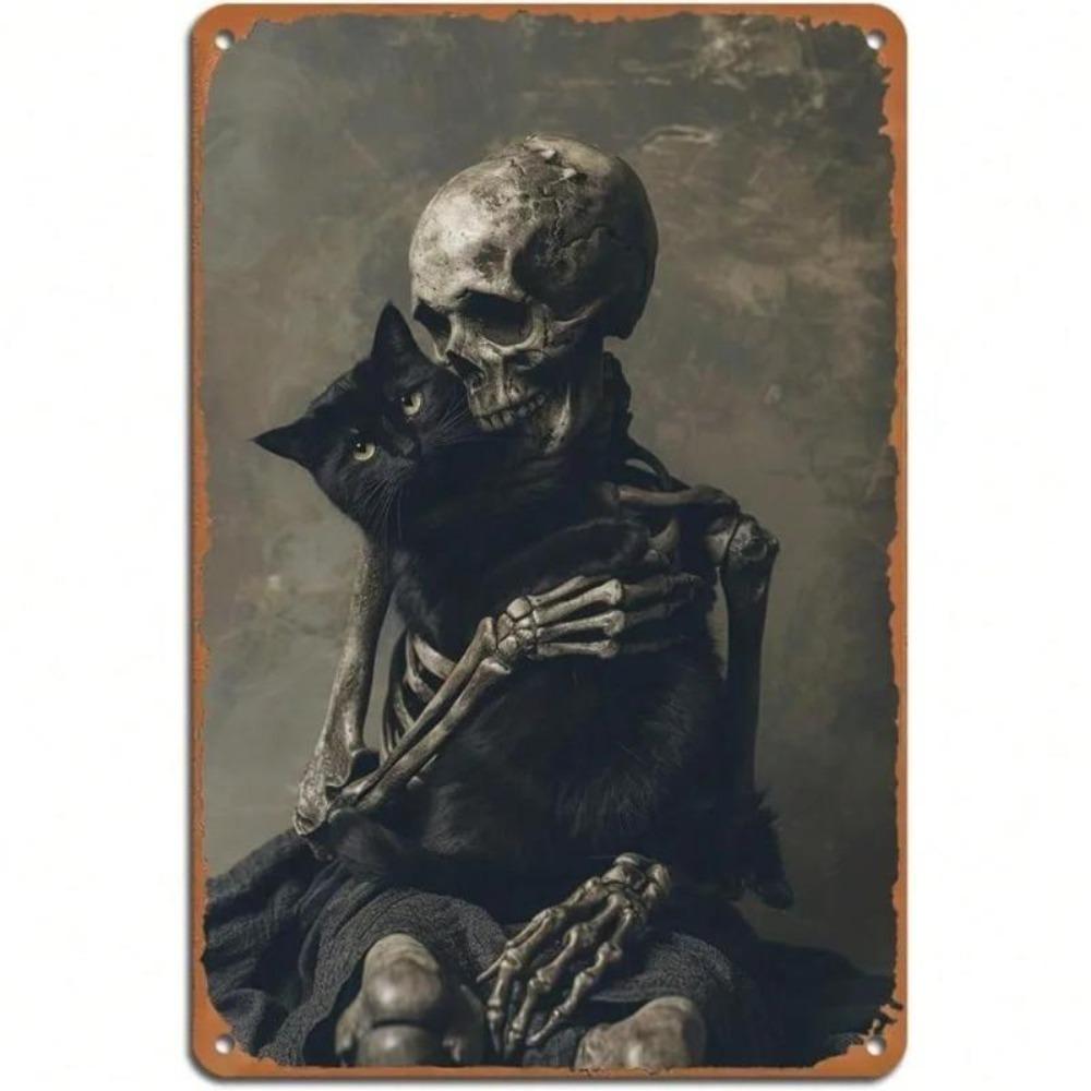 Vintage Tin Sign Metal Wall Decor Retro Skull Cat Man Cave Home Bar