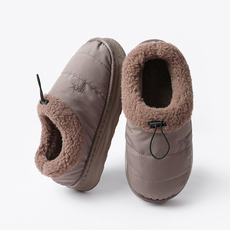 Fashion Crestar Women Fur Cotton Shoes Fashion Outdoor Waterproof Down Men Cotton Slippers Winter Indoor Warm Non-slip House Fluffy Shoe