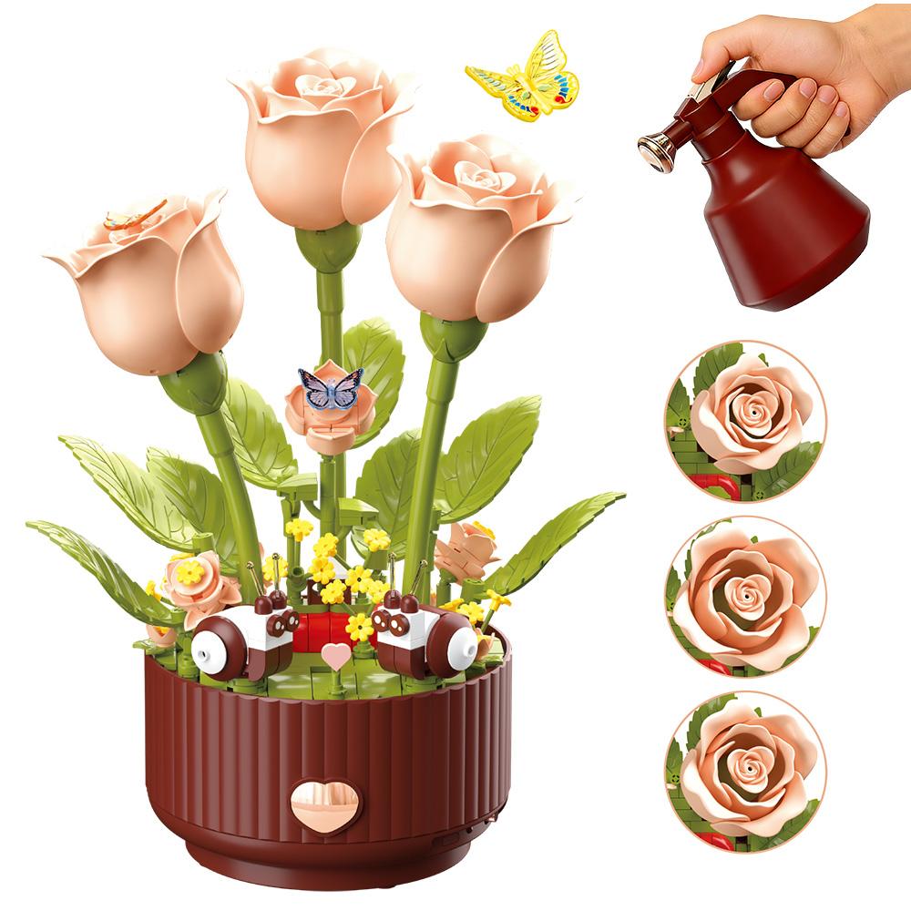 Linyi Toy High-Quality Dynamic High-Quality Building High-Quality Block High-Quality Flower High-Quality Electric High-Quality Assembly High-Quality Rose