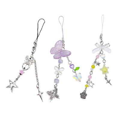 Elegant Phone Pendant Keychain Beaded Bowknot Keyring Decorative Straps Accessory for Wallet Bag Keychain Case