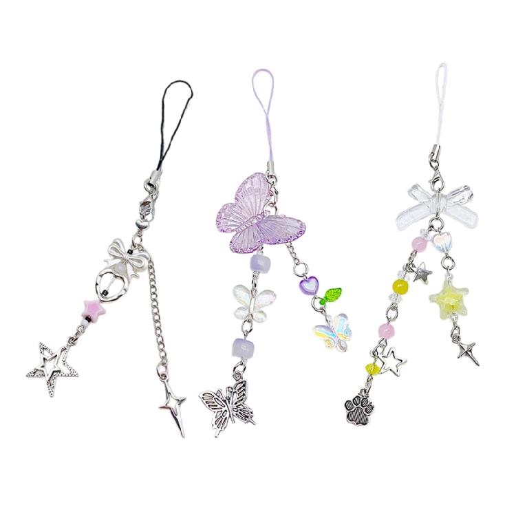 Elegant Phone Pendant Keychain Beaded Bowknot Keyring Decorative Straps Accessory for Wallet Bag Keychain Case