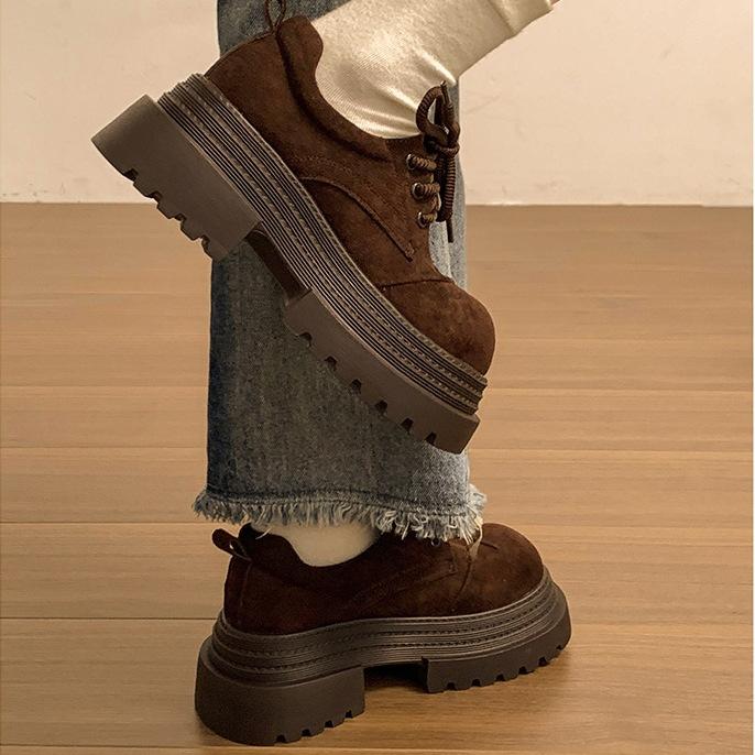 Retro Brown British Style Platform Small Leather Shoes Women's 2025 New Autumn Skirt Versatile French Deep Mouth Single Shoes