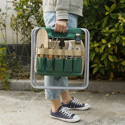 Tabouret de jardinage pliable, banc de jardinage à main avec sac de rangement de jardin avec plusieurs poches, sac pour kit d'outils de jardin