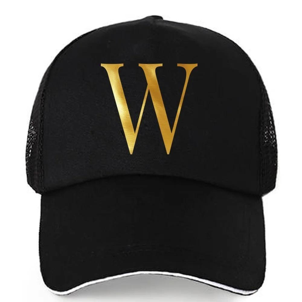 1pc AmaBe Hip-Hop Baseball Cap with Golden Letter Print, Adjustable Hook & Loop Closure, Breathable Mesh Back, Lightweight Stret