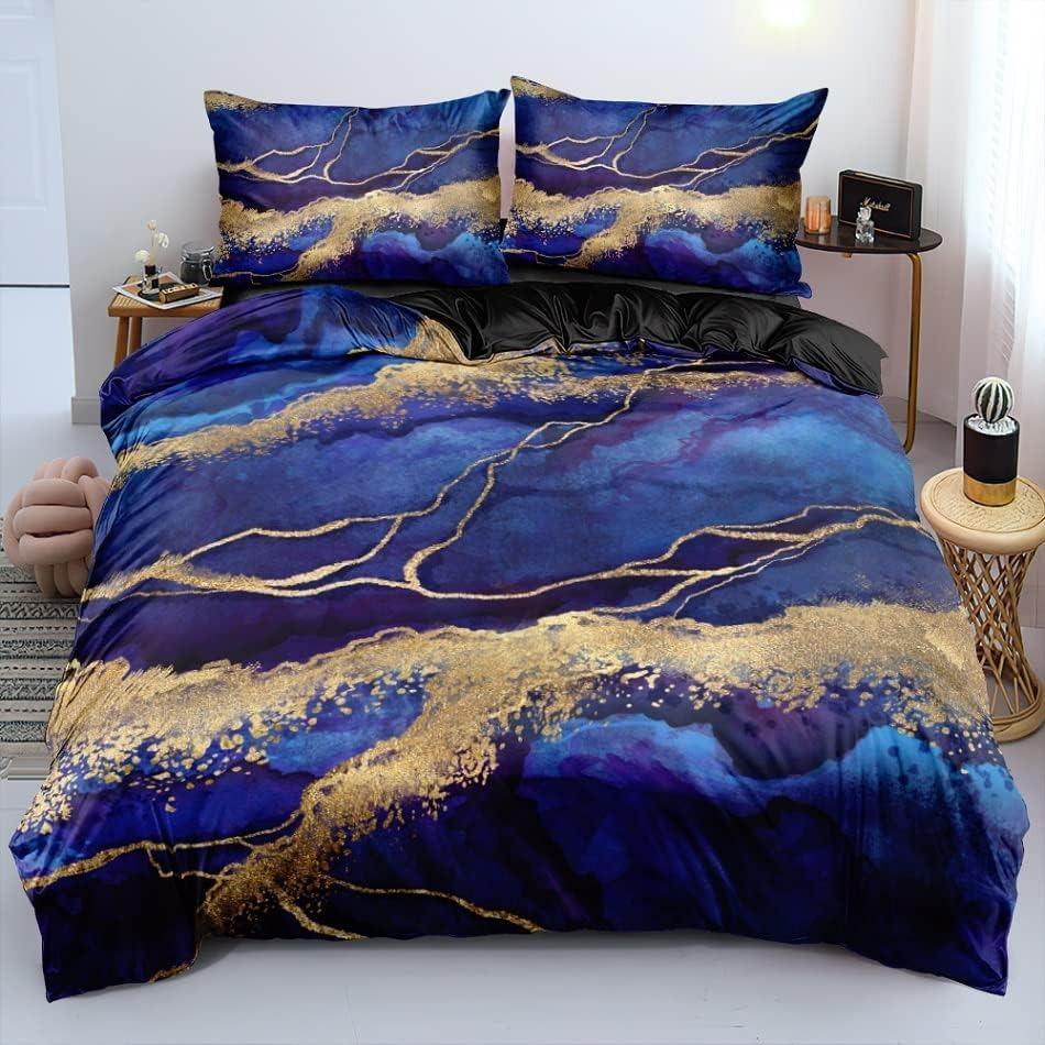 Set biancheria da letto color oro marmo, copripiumino e federa per bambini e adulti stampati in 3D in microfibra ultra-fine con cerniera