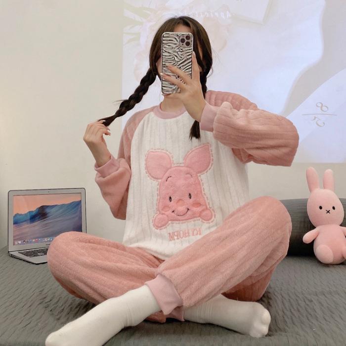 

Утепленная теплая пижама женская зимняя большого размера фланелевая с длинными рукавами студенческая домашняя одежда комплект из двух предметов женская одежда для сна одежда для отдыха M