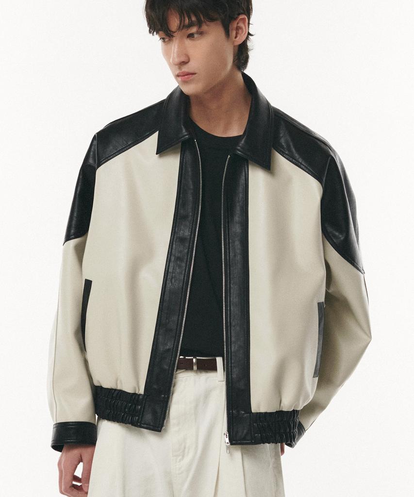 Doffjason Oversized Vegan Leather Rapid Two-Tone Jacket