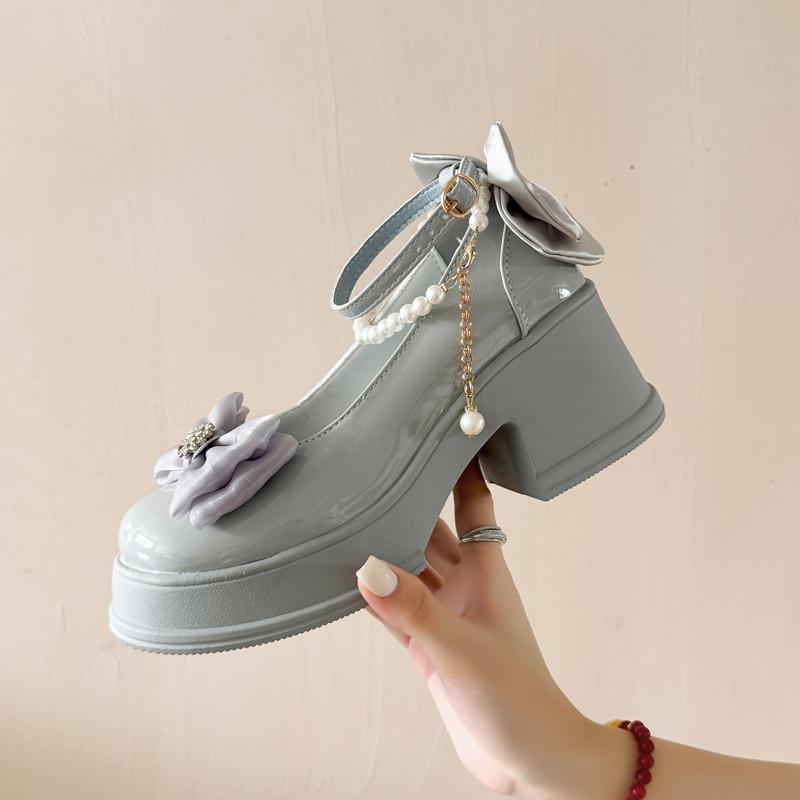 Bow Beaded Women High Heels Shoes Marie Janes Chunky Sandals Designer 2025 Summer Lolita Dress Party New Woman Pumps Zapatos