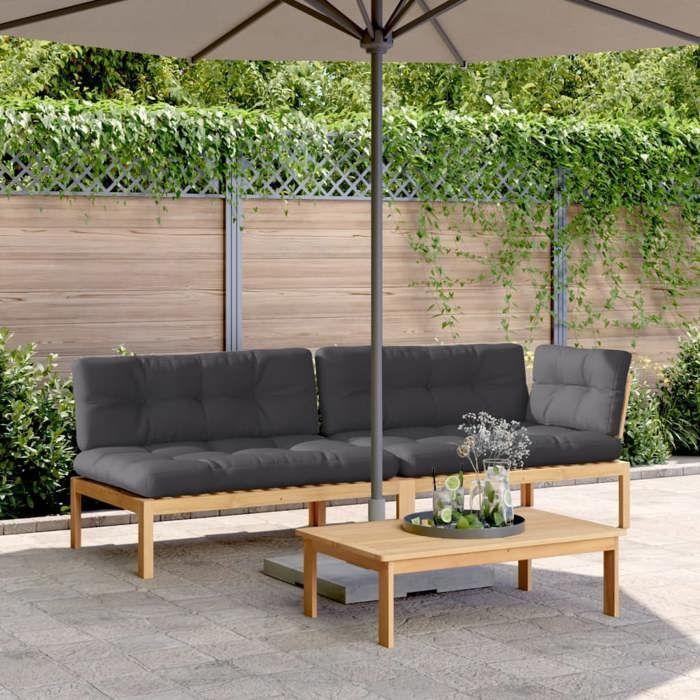 VidaXL Salon palette de jardin avec coussins 3pcs bois d'acacia massif, ensemble de table et de chaise de jardin, ensemble 3209319