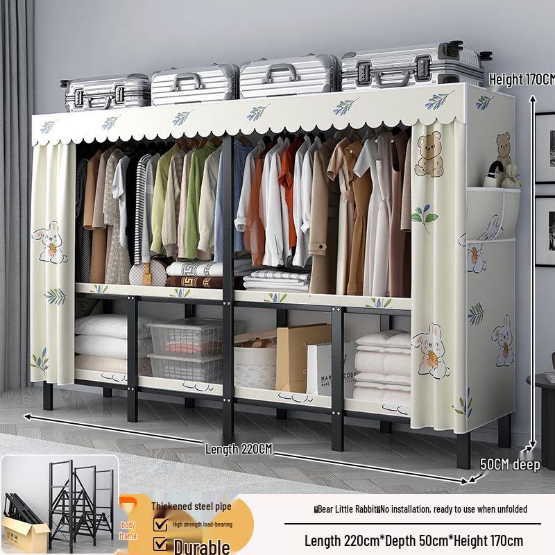 No-Assembly Wardrobe with Drawers: Foldable and Durable for Bedroom or Rental Room