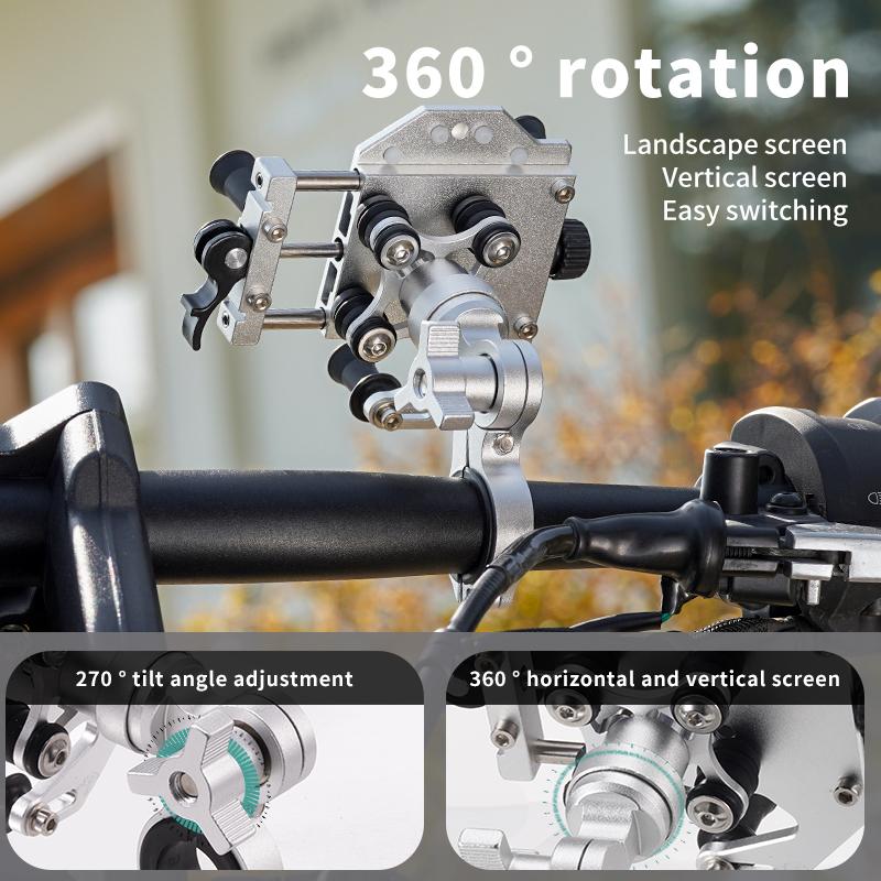 Outdoor aluminum alloy mobile phone holder 360 °+180 ° rotating motorcycle navigation phone shock-absorbing riding accessories