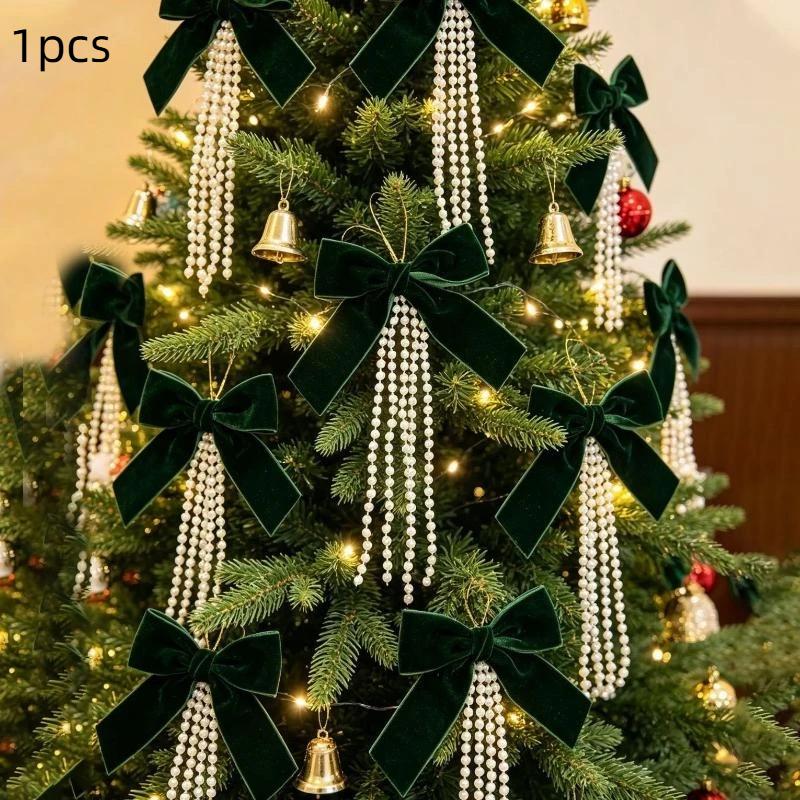 Perlen Beflockung Schleife Weihnachtsdekoration - Weihnachtsbaum Dekor Hängende Anhänger Fenster Wand Dekor Haus Party Neujahrsgeschenk