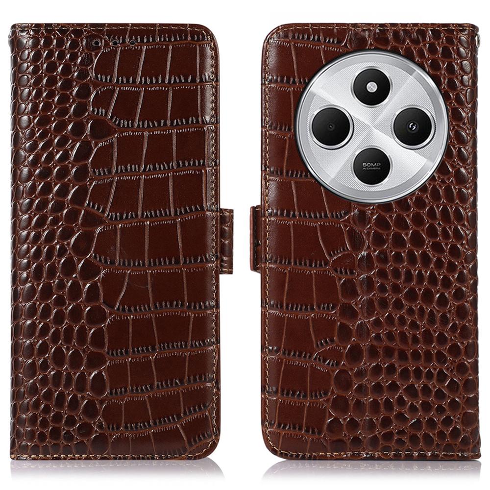 

For Xiaomi Poco C75 4G/Redmi 14R 5G/14C 4G Case Crocodile Texture Genuine Cow Leather Phone Wallet Cover C