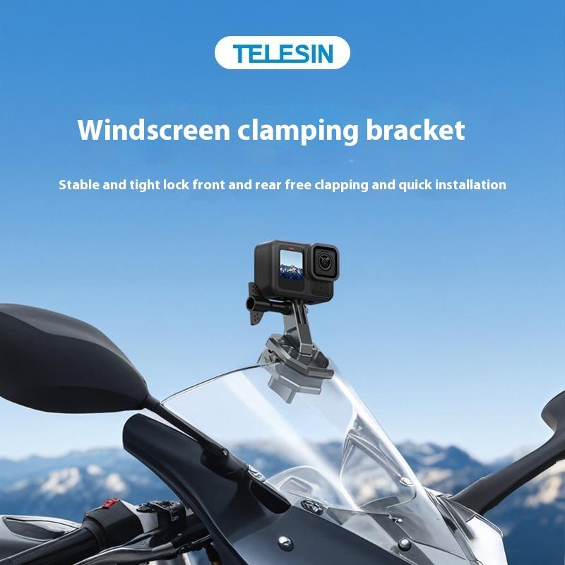 TELESIN S3-EAK-03 Motorcycle Windshield Mount for GoPro DJI Insta360 Sports Cameras Clamp Bracket