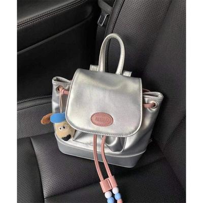 Nischen-Design Rucksack für Damen Trendiger koreanischer Stil Silberrosa Kontrastfarbe Kleiner Rucksack Lässige Tasche mit großem Fassungsvermögen