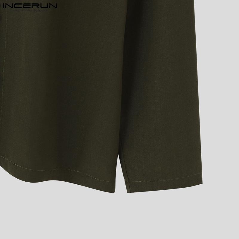 INCERUN Men Vintage Ethnic Long Sleeve Lace Up Shirts Casual Bandage Tops