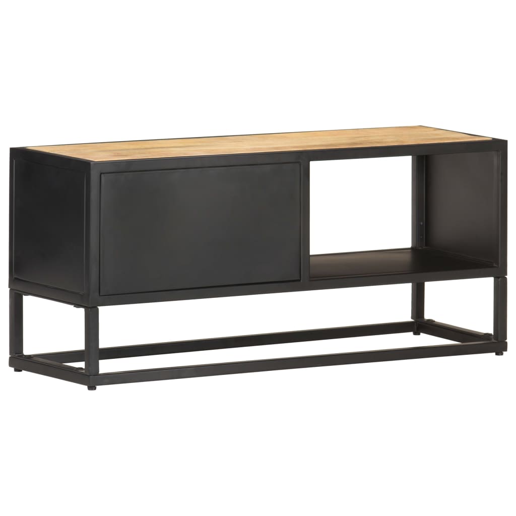 TV Stand with Carved Door 90 X 30 X 40 Cm Rough Mango Wood