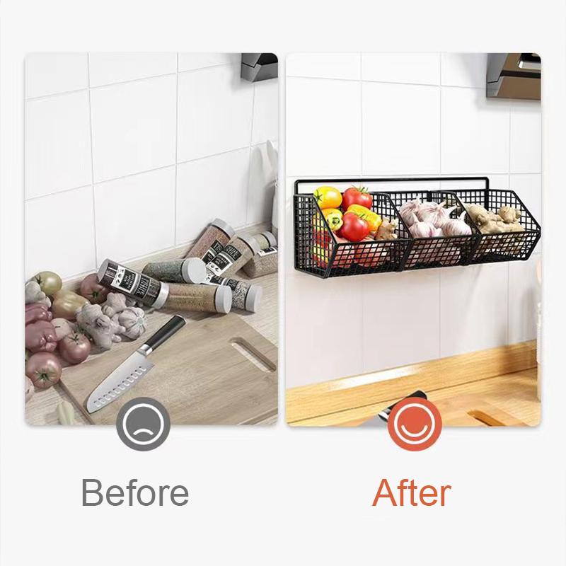 1PC Durable Metal Rack Heavy-Duty With Open Grid Design Space-Saving Vertical Garlic Wall Shelf For Vegetables 2 Sizes