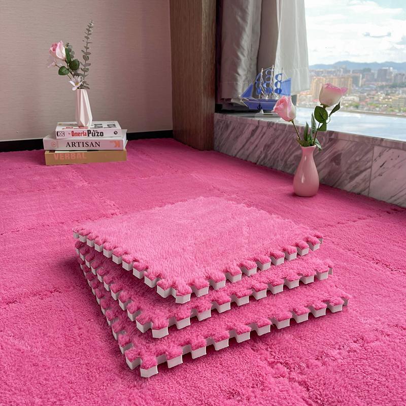 10Pcs Interlocking Carpet Tiles 30*30*1CM Plush Interlocking Foam Fluffy Play Mat Floor Rug Creative Puzzle Bedside Relaxing Mat