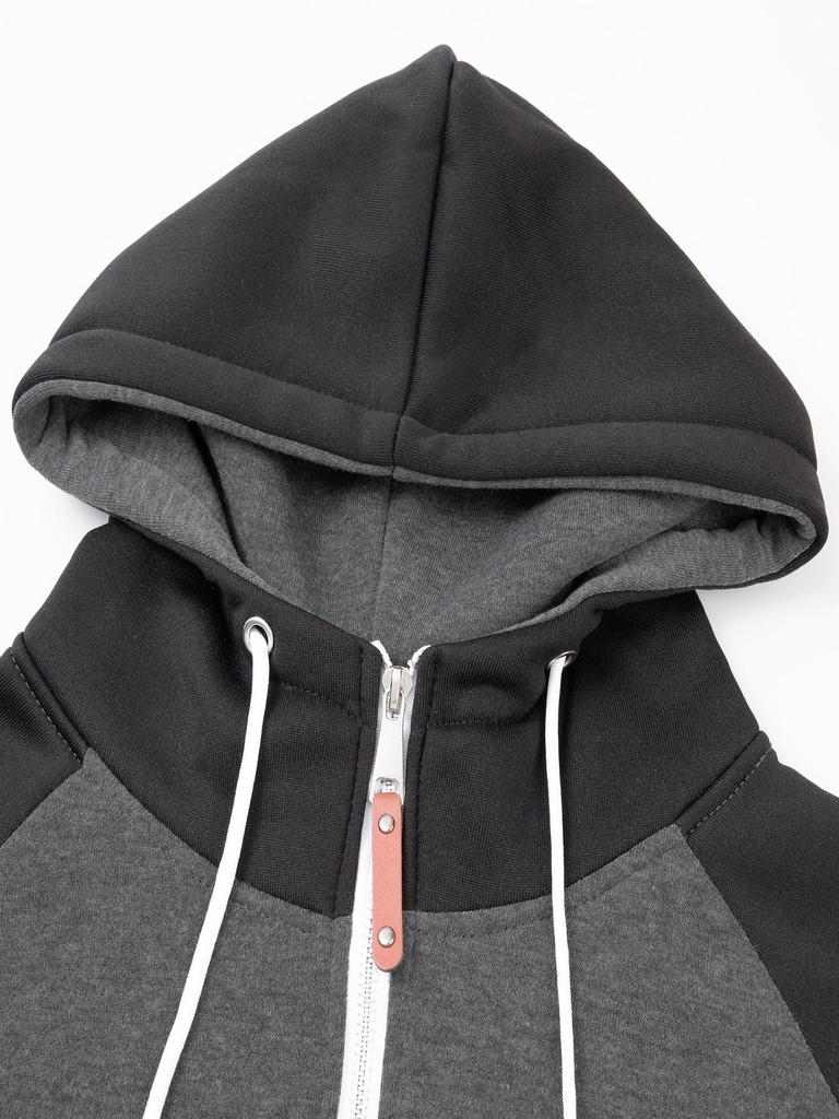 Men's European Size Color Block Raglan Sleeve Hooded Cardigan Sweatshirt