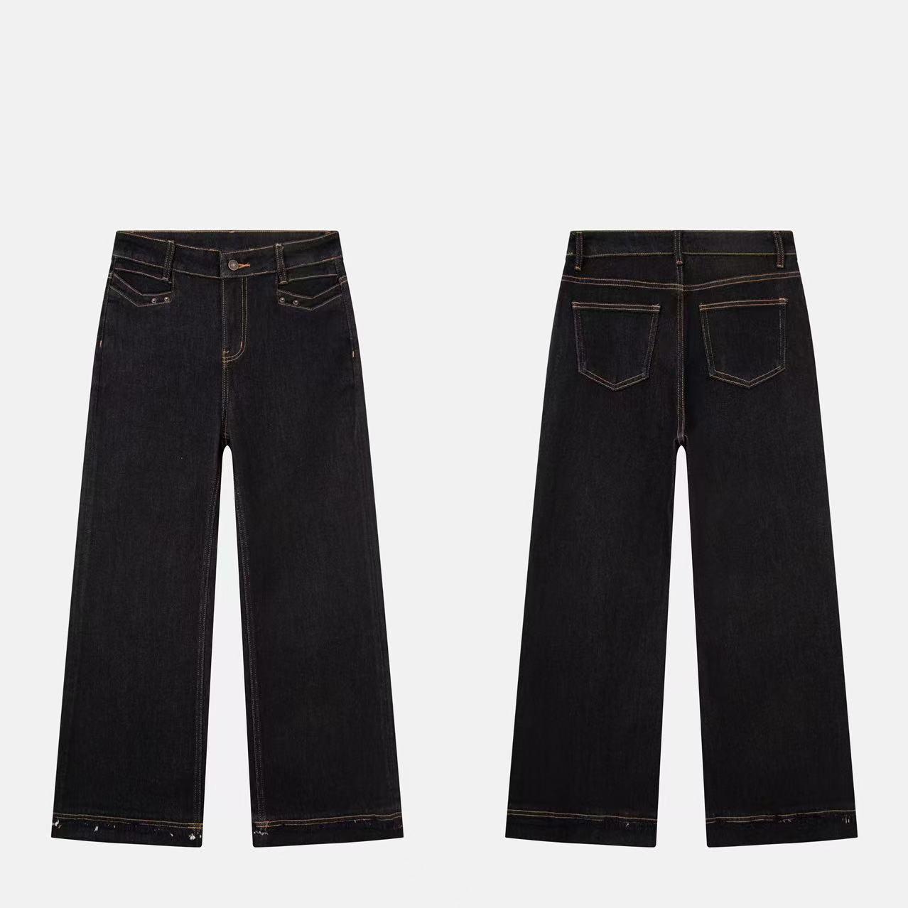 

Elastic High Waist Women s Straight Leg Jeans - Korean New Year Style, Loose Fit Denim Pants, Size 26. Size 30 [130-140 lbs]