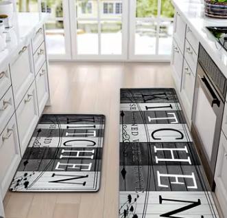 American Retro Kitchen Carpet Dining Table Restaurant Flannel Floor Mat Wooden Printing Kitchen Foyer Anti Slip Rug