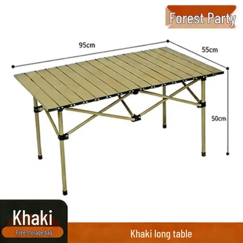 Khaki Portable Outdoor Folding Table and Chair Set with Storage Bag for Camping, Picnics, and Forest Parties.