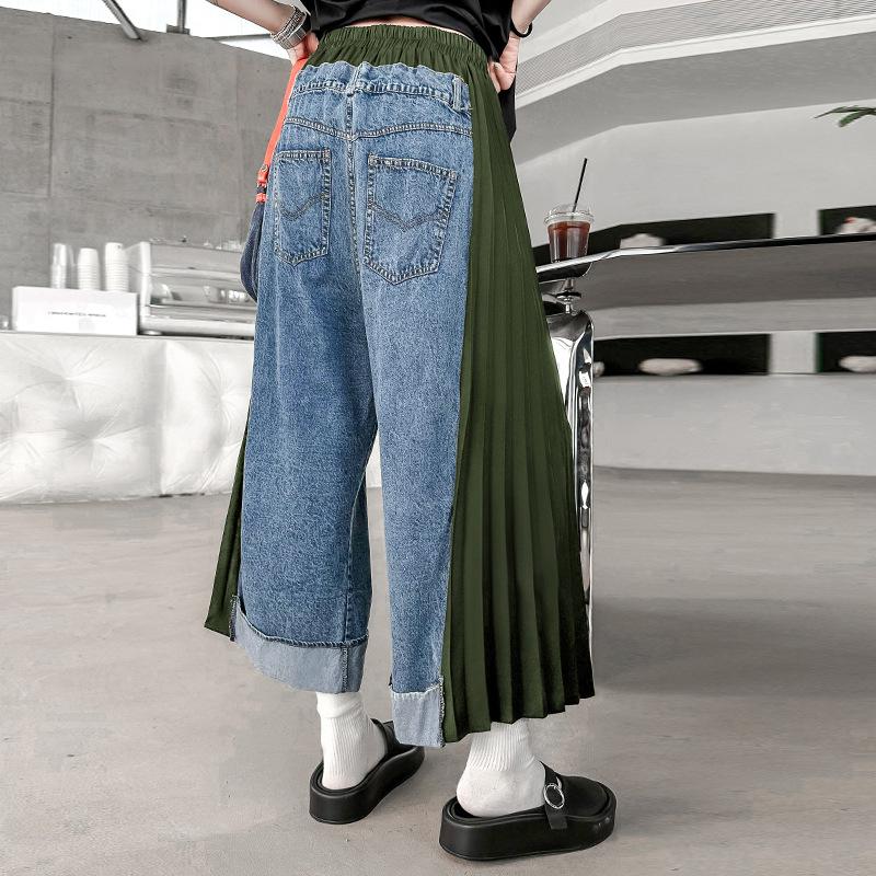 High Waist Denim Pleated Long Wide Leg Jeans Loose Women Trousers Fashion Tide Spring Autumn Plus Size
