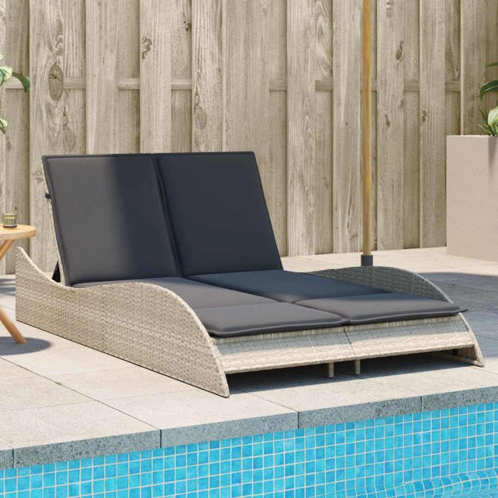 VidaXL Chaise Longue avec Coussins, Lit de Repos avec Dossier Réglable, Bain de Soleil, Meuble de Jardin Extérieur, Moderne, 368292