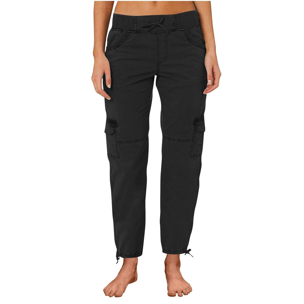 Women's Casual Color High Waisted Drawstring Pocket Workwear Pants