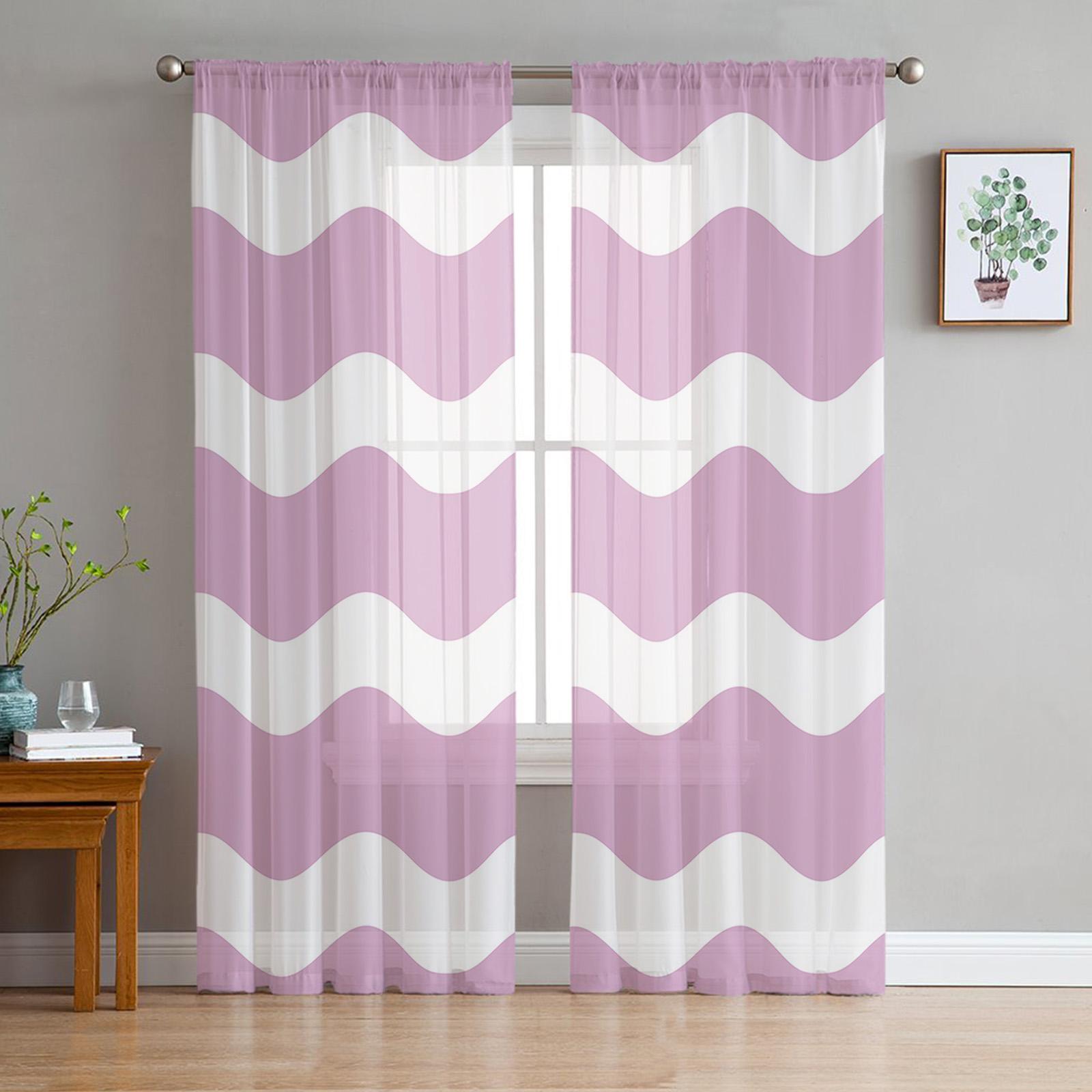 

Красно-белые полосы Геометрическая простота Прозрачные шторы для гостиной Тюль для окон Вуаль Пряжа Короткие шторы для спальни W135 x H114cm