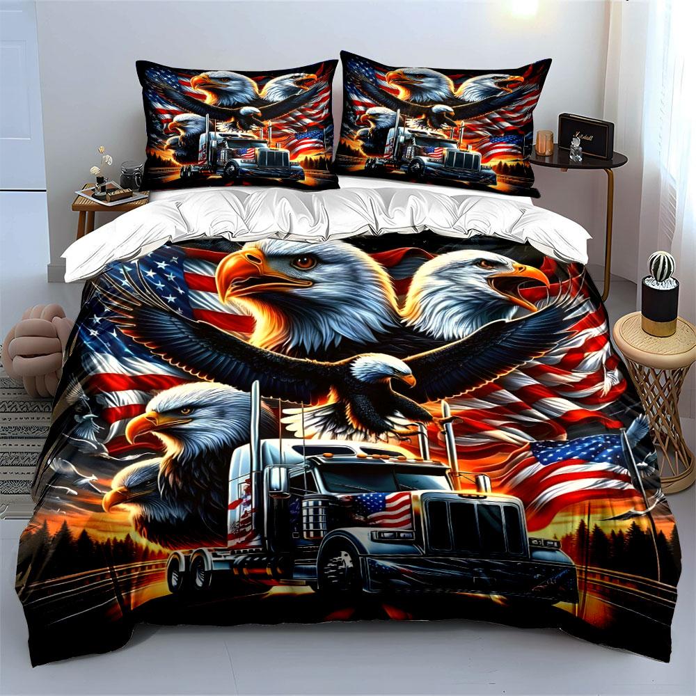 Eagle Flag Truck Bedding Set Bedding Duvet Cover Set Duvet Cover Pillowcases (1 * Duvet Cover 2 * Pillowcases, without duvet insert)