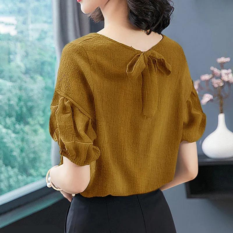 Women's Summer Simple Casual T-shirt Pleated Loose Temperament Elegant Top