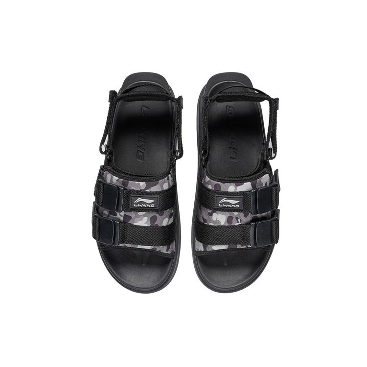 Sandalias de Playa Casuales de Moda Li Ning Calzado para Hombre Negro Gris AGUS009-3