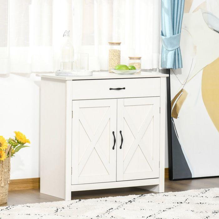 Buffet - HOMCOM - tiroir, 2 portes de grange et étagère réglable - MDF et panneau de particules - 80 x 39,7 x 80 cm - blanc