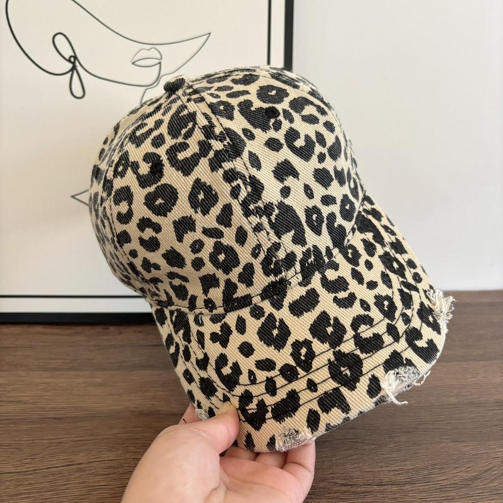 Damkeps med leopardmönster - Europeisk & Amerikansk Street Fashion Hip-Hop Anknäbb