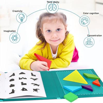 Magnetyczna Puzzle dla Dzieci Puzzle 3D Tangram Zabawki Edukacyjne dla Dzieci Drewniana Montessori Zabawka Edukacyjna Dla Dzieci