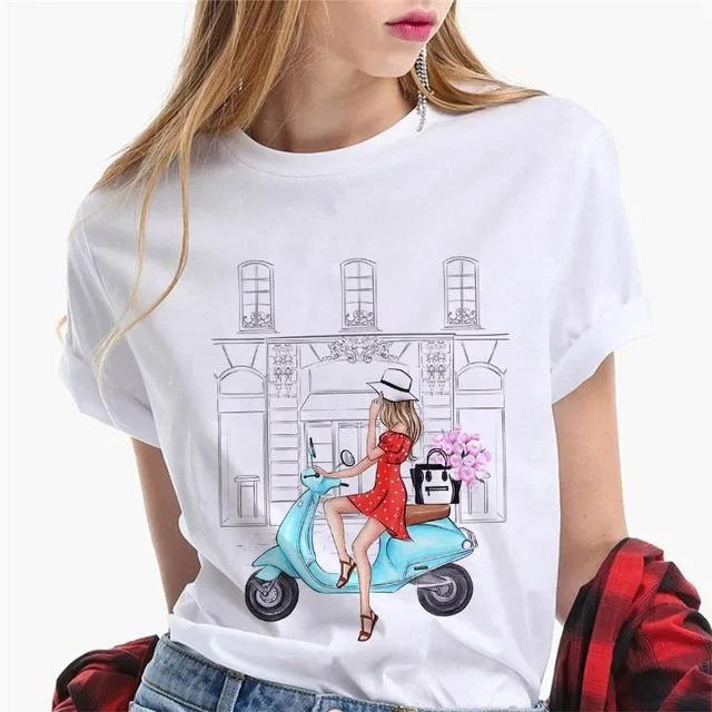 

Women Tshirts Female T Tee Cartoon Clothes Short Sleeve Casual Travel Happy Time Cute Shirt Fashion Lady Graphic Tshirt Top 4XL