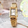 Elegante quadratische goldene Stahl-Damenuhr mit Quarzwerk - Leicht, luxuriös, High-End-Design