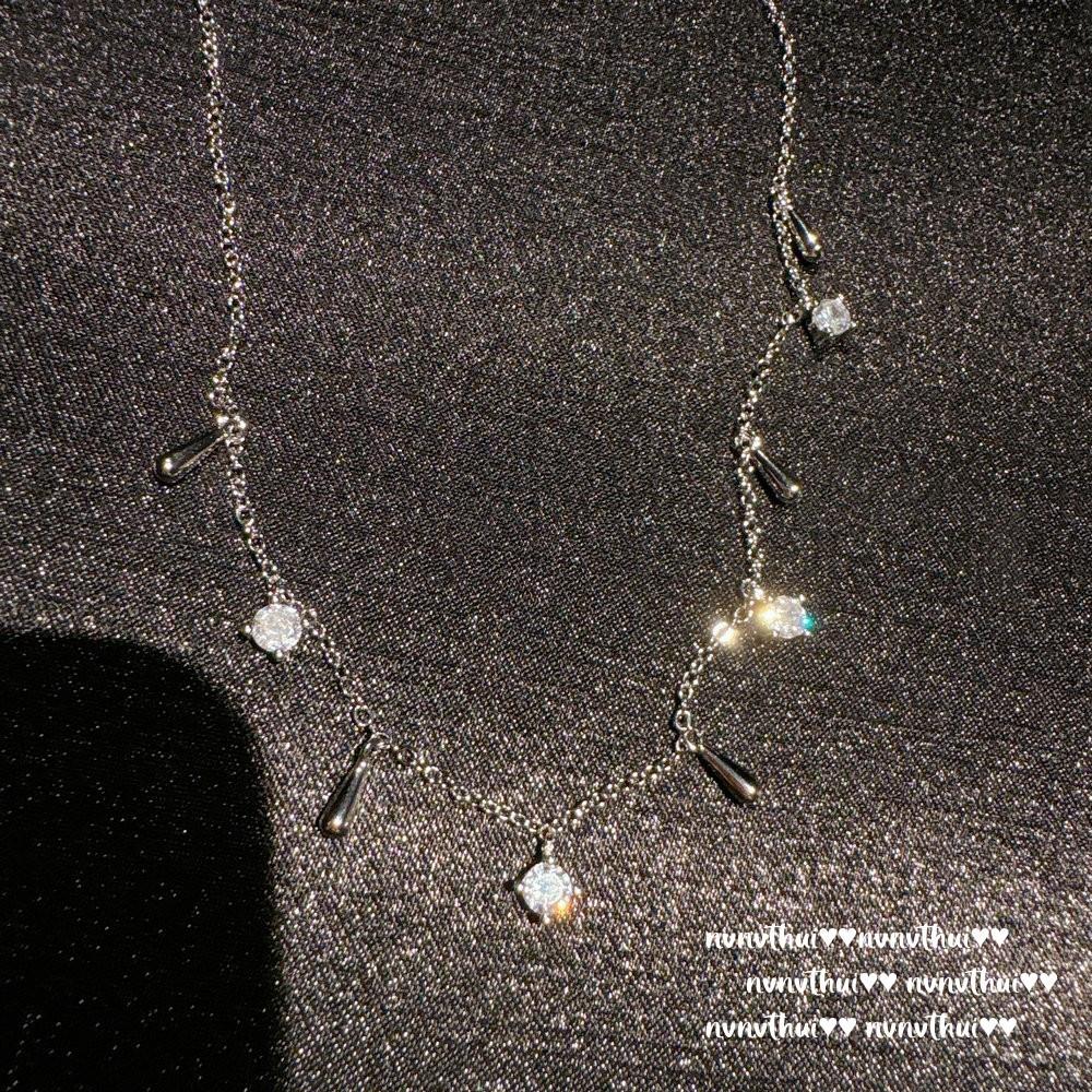 Italy, Vintage Brushed Cross Gemstone Necklace Vintage Water Drop Zircon Tassel Necklace, Stacked Wear