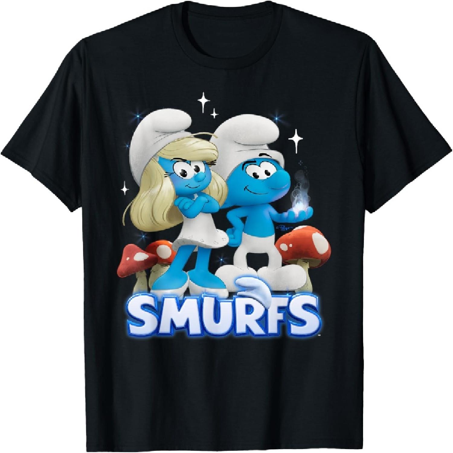 Smurfs Movie Smurfette and No Name Portrait Cartoon T-Shirt XXL чёрный