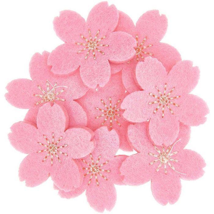 Confettis - RICO DESIGN - Fleur de cerisier brodés (paquet de 8) - Feutrine rose - Fils dorés