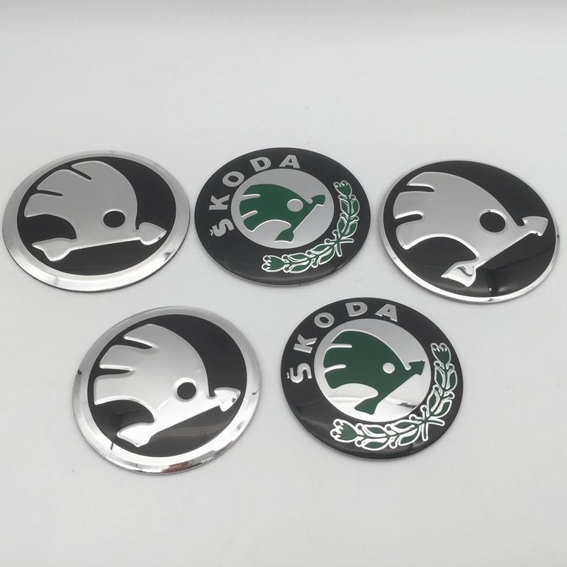 LOLL4 4pcs For Skoda black/green 56mm 60mm 65mm 68mm Car emblem Wheel hub Center Cap Badge covers sticker Decals Styling accessories
