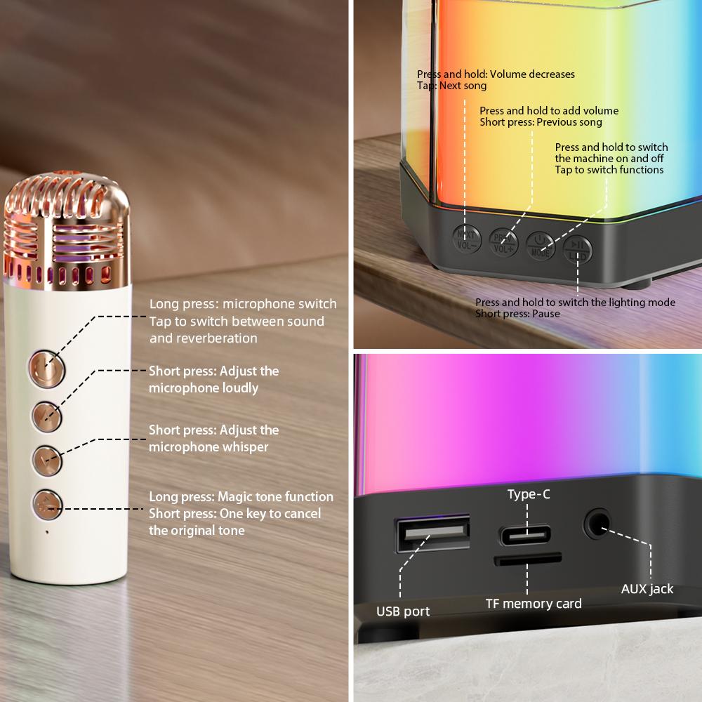 Karaoke Machine Mini Wireless Microphone and Speaker Set with 2 Microphone RGB Color Light Handheld