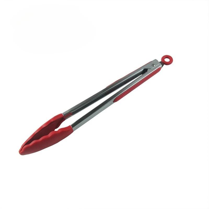 1 Pc Black Silicone Food Tongs, Stainless Steel Food Tongs Outdoor BBQ Clamps for Camping Kitchen Tongs for Baking Steak